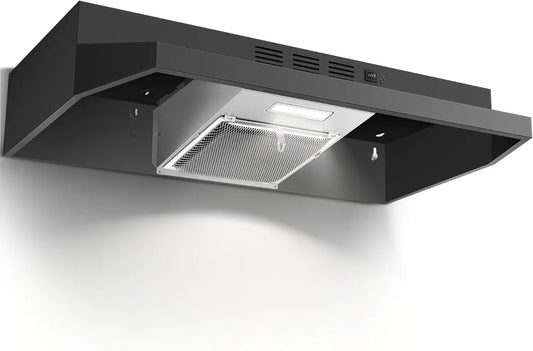 24 inch Under Cabinet 280CFM Black Ducted/Ductless Kitchen Stove Vent with 2 Speed Fan LED Bulb