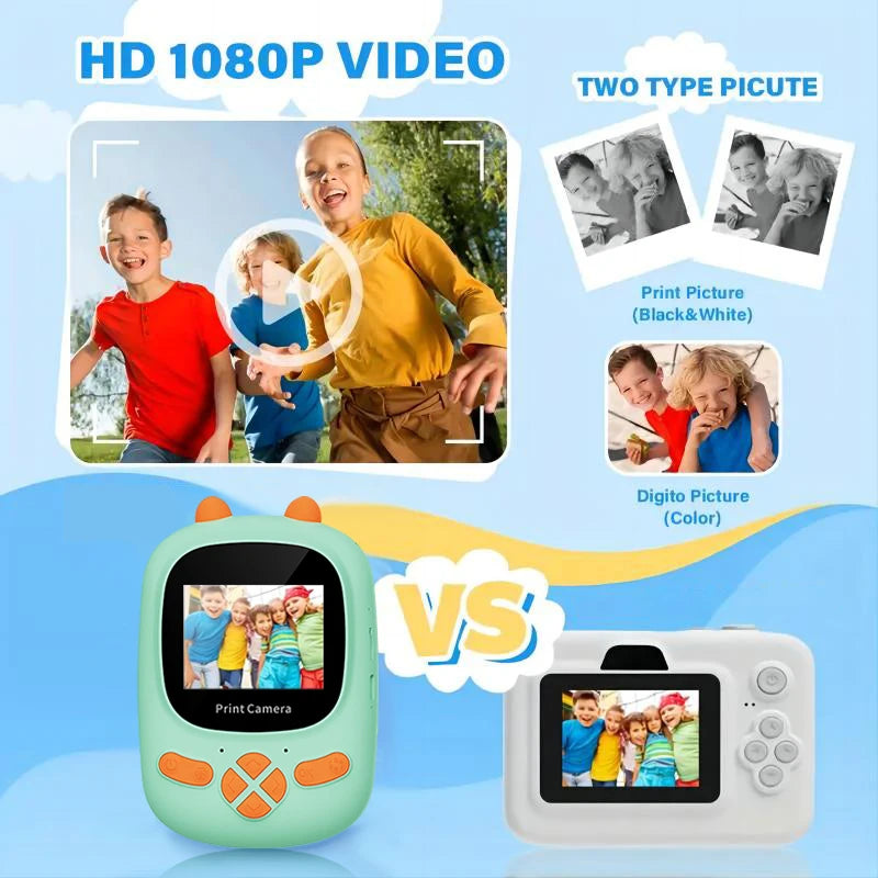 W&O Q2 1080P 48MP Instant Photo Camera Cute Mini Portable Film Printer HD Vlog Video Record