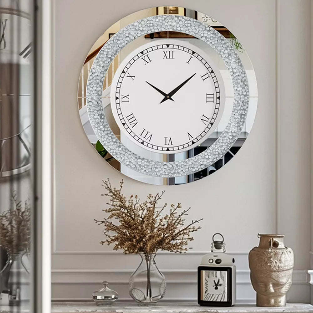 LUVODI 32inch Modern 3D Wall Clock Large Diamond Crystal Living Room Kitchen Bedroom Hall Clock