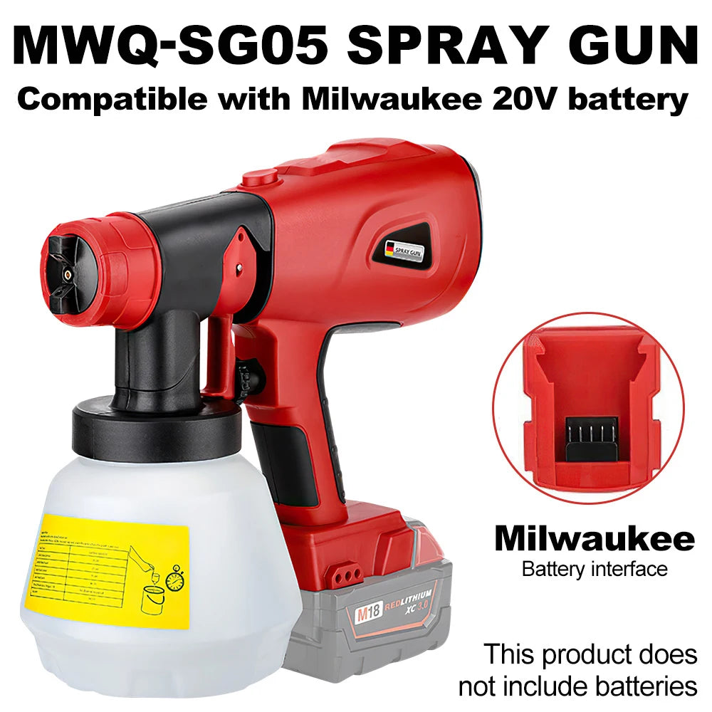 1000ML Cordless Electric Spray Gun Paint Sprayer Auto Airbrush Power Tool/Milwaukee 18V-20V Battery