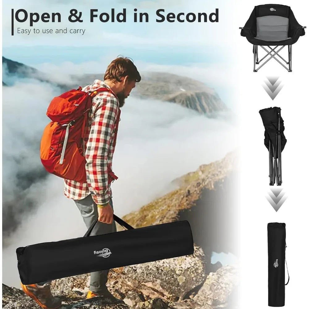 Oversized XL Camping Chair, Heavy Duty 500 lbs Support, Padded Folding Lawn Chair w/Cup Holder