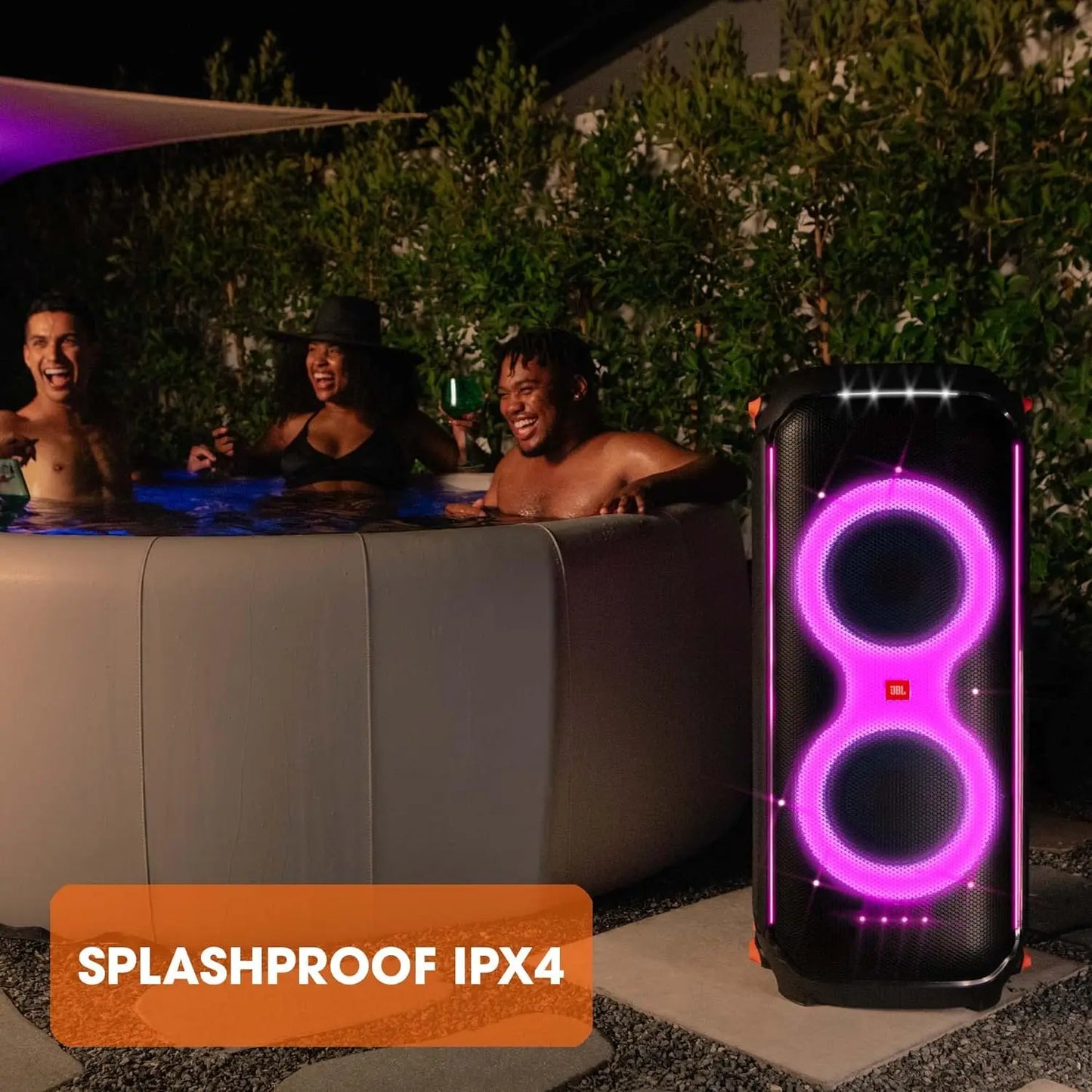 Party Speaker with Powerful Sound, Built-in Lights and Extra Deep Bass, IPX4 Splash Proof, App/Bluetooth Connectivity