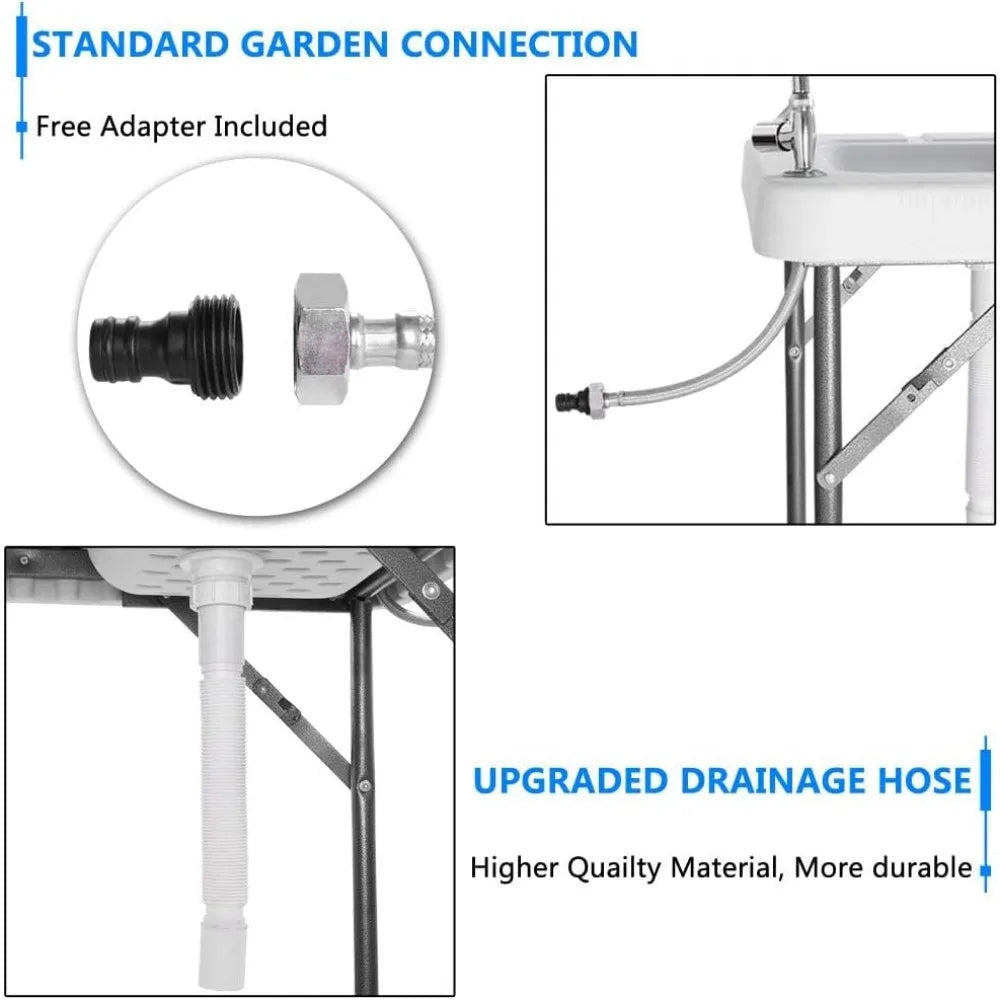 Folding Fish Cleaning Table with Sink, Portable Camping Sink Table with Grid Rack & Sprayer