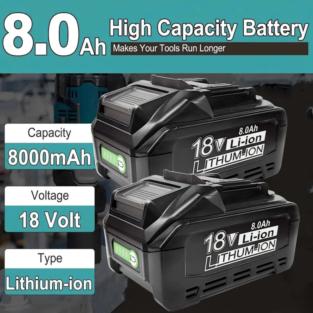 4/2/1pc 8.0Ah BL1860B Makita 18V Compatible w/Makita 18 Volts BL1860 BL1820 1830B 1840B 1850B BL1825