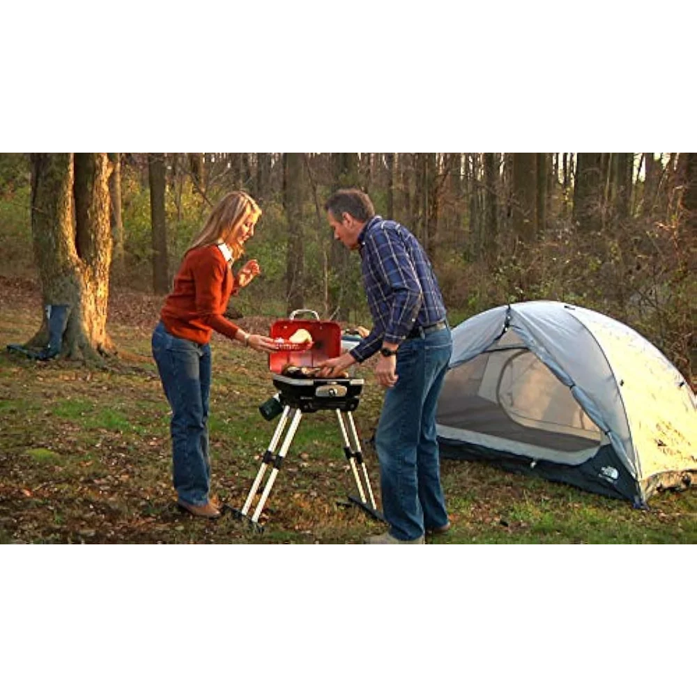 CGG-180 Petit Gourmet Portable Gas Grill with VersaStand, Red camping equipment