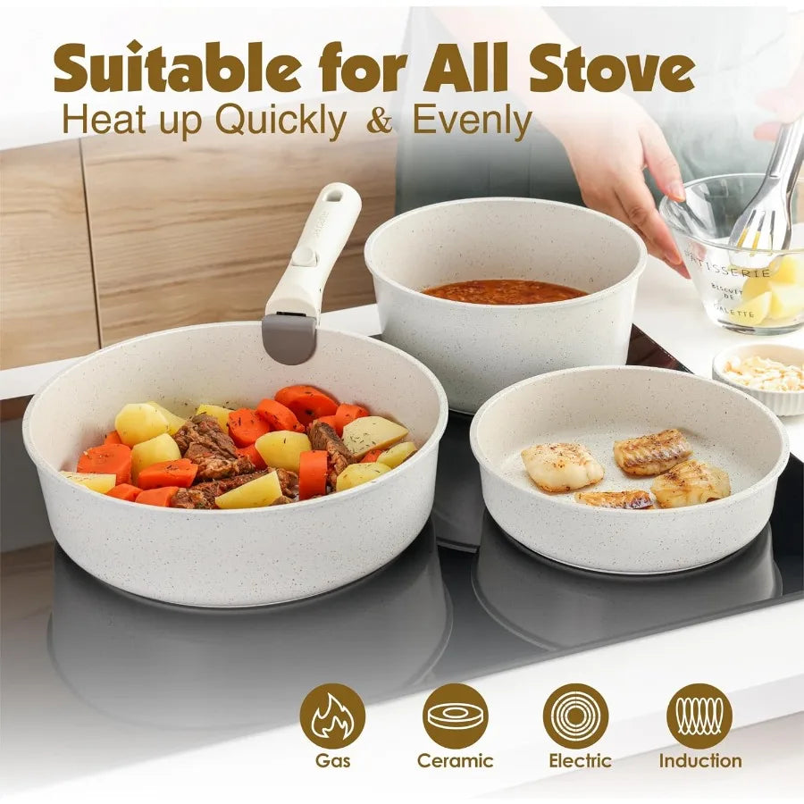 24 Piece Pots and Pans Set Nonstick Detachable Handle Cookware Induction Kitchen Cookware