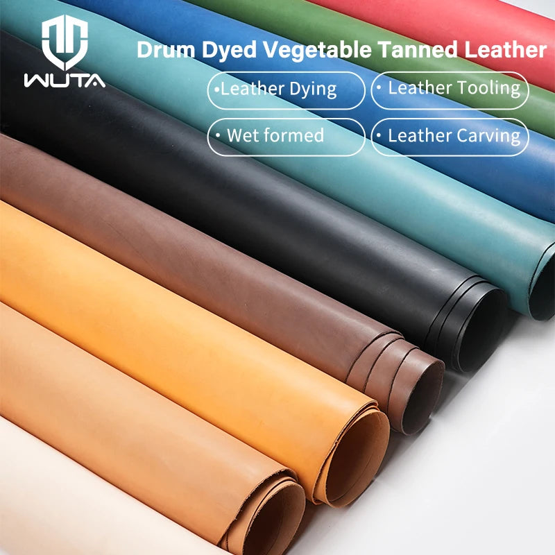 WUTA Full Grain Drum Dyed Vegetable Tanned Cowhide Skin Pre-cut Vachetta Leather Genuine