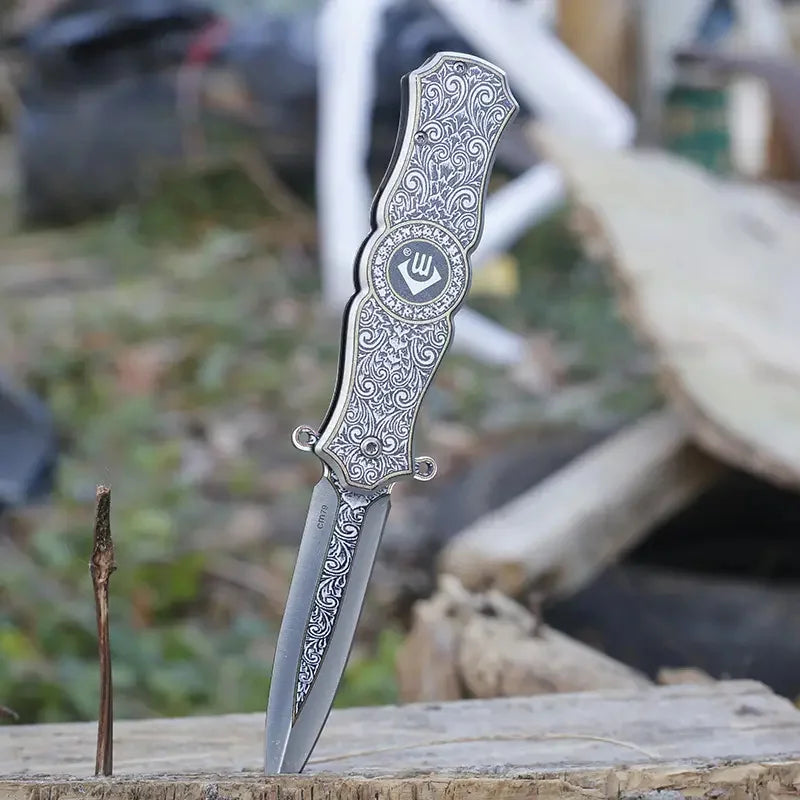 Blossom EDC Folding Pocket Knife 3D Chrysanthemum Design, Stainless Steel (4.7oz, 7.95")