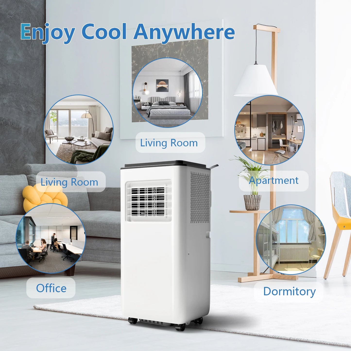 8000 BTU Portable Air Conditioner 3-In-1 Cooling Fan Dehumidifier Remote Control LED Display