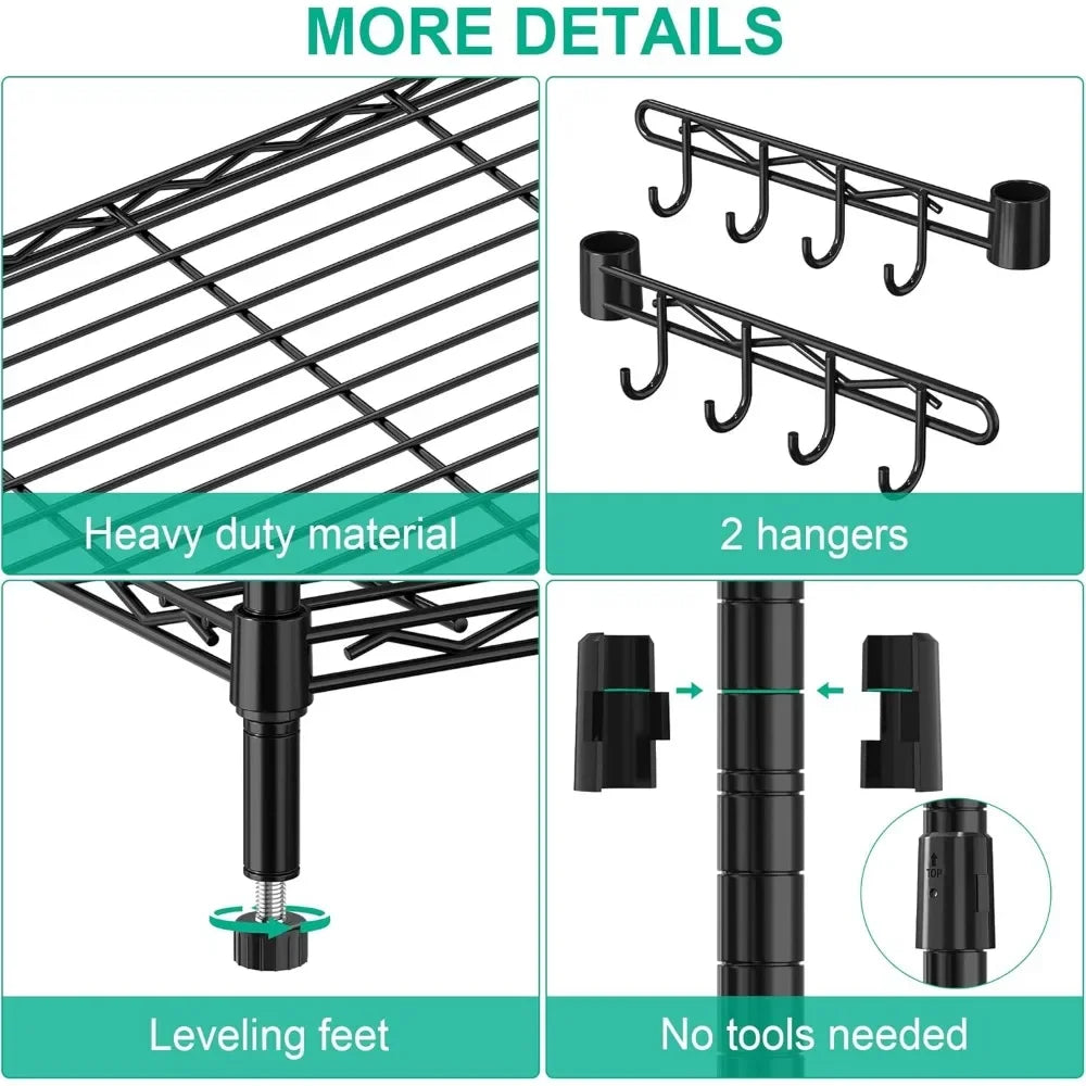 5 Tier Storage Shelves w/Wheels - Metal Shelves for Storage Adjustable Wire Shelving Unit Organizer