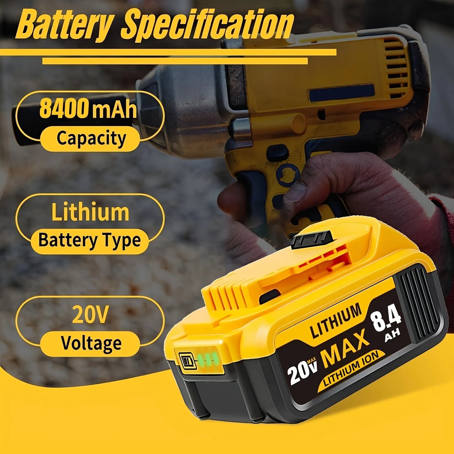 1/2/4 8.4Ah 20V Replacement Lithium-ion Batteries /Dewalt Cordless Power Tool With DCB200