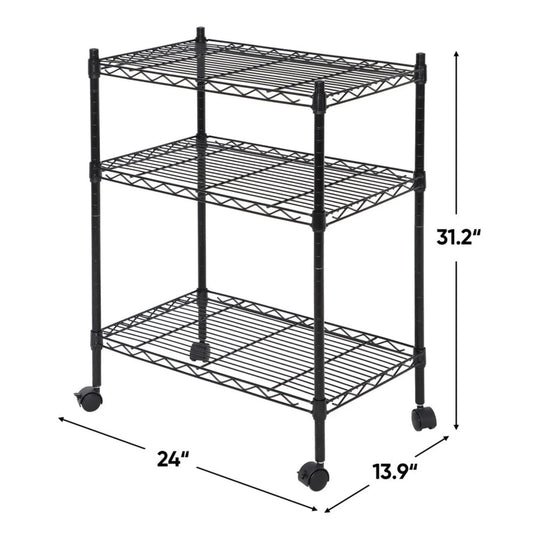 3 Tier Unit Shelving Metal Wire Rack Organizer Adjustable Shelve with 4 Wheels United States