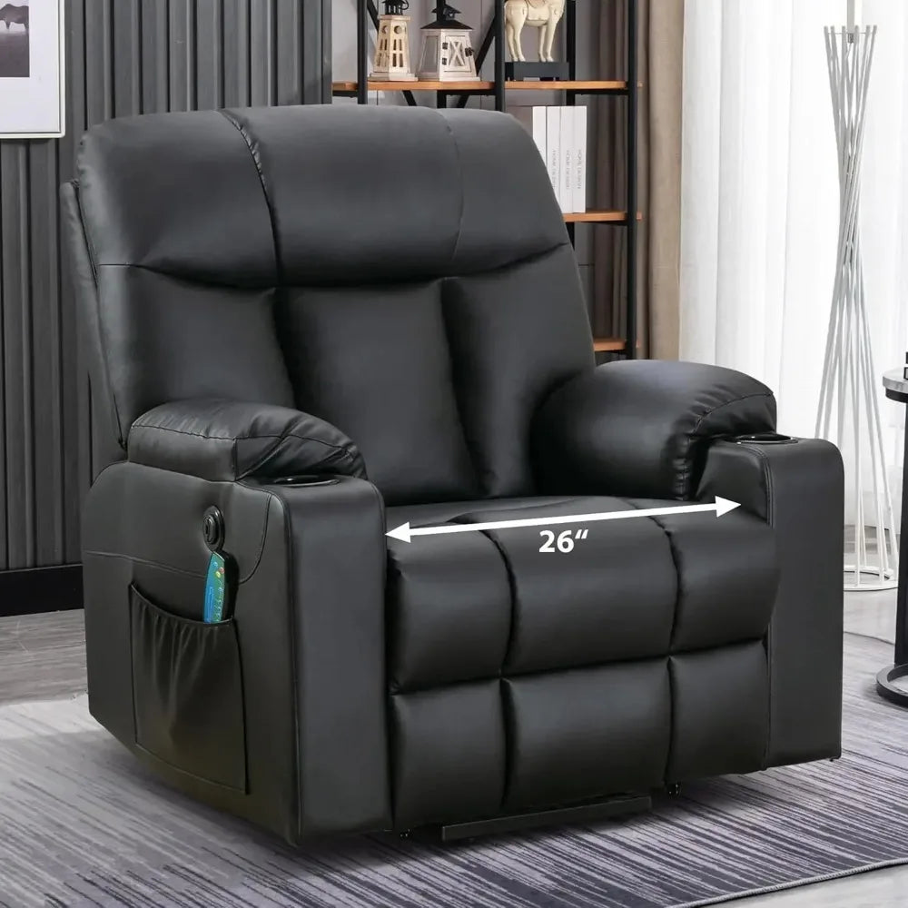 26" Extra Wide Lift Recliner Chair w/ Heat and Massage, Faux Leather Power Lift Chair Massage Chair