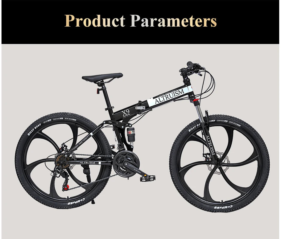 26 Inch Mountain Bike 21 Speed Dual Suspension Adult Bicycle with Adjustable Disc Brake
