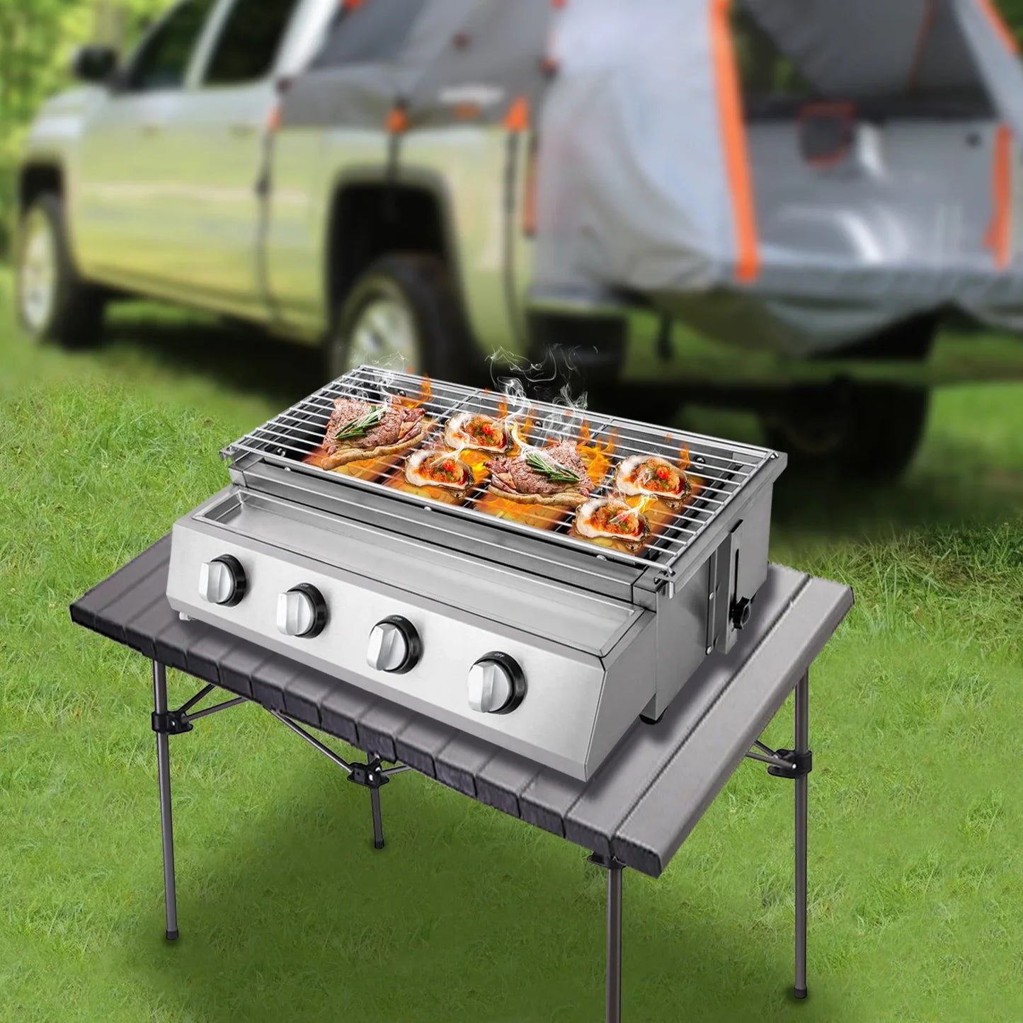 Portable Bbq Propane Gas Grill With 4 Burners Stainless Steel Patio Garden Barbecue