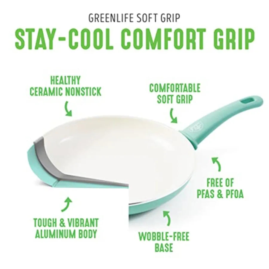 23Piece Kitchen Cookware Set with Soft Grip Handles for Healthy Cooking Ceramic Nonstick Coating