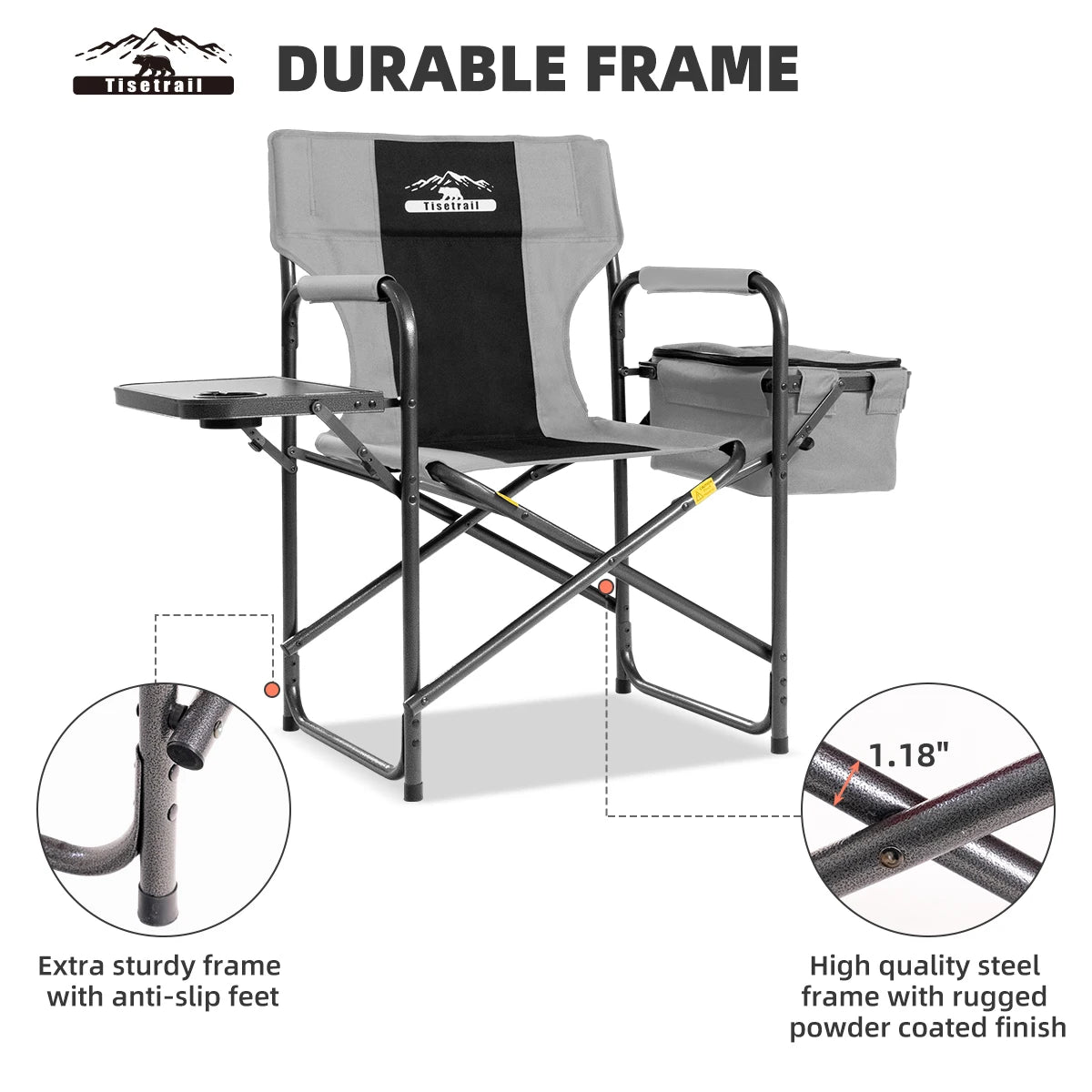 Tisetrail Director Camping Chair with Cooler Bag Camping Directors Chair with Foldable Side Tray
