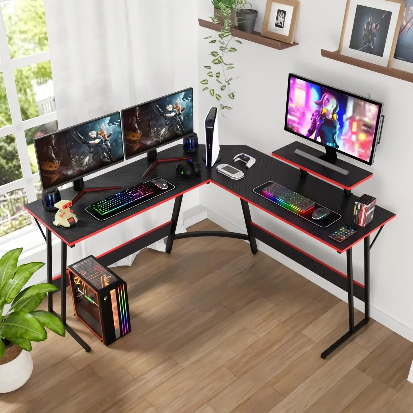 L Shaped Desk Corner Gaming Desk Computer Desk w/Large Desktop