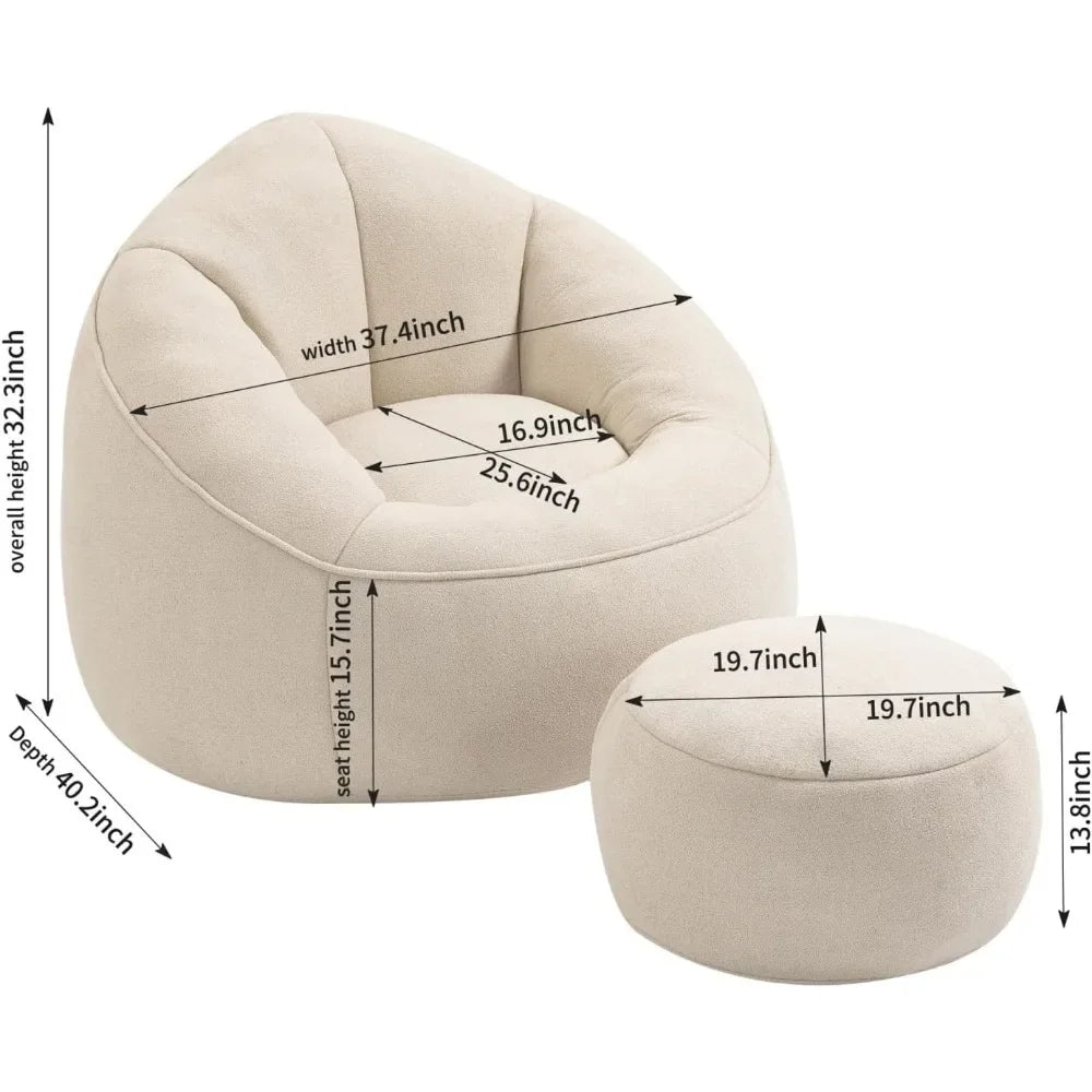 Bean Bag Chair with Ottoman, Comfy Bean Bag Sofa Chair,  Lazy Sofa, Modern Accent Bean Bag Chairs