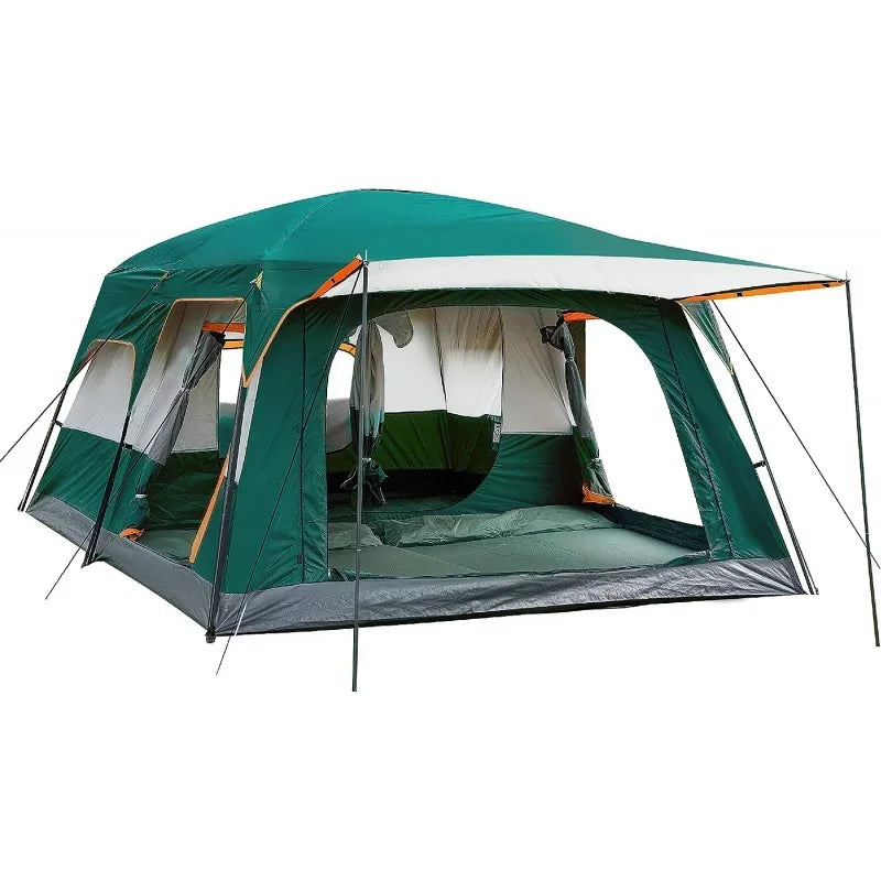 KTT Extra Large Tent 10-12-14 Person(Style-B),Family Cabin Tents,2 Rooms,3 Doors and 3 Windows