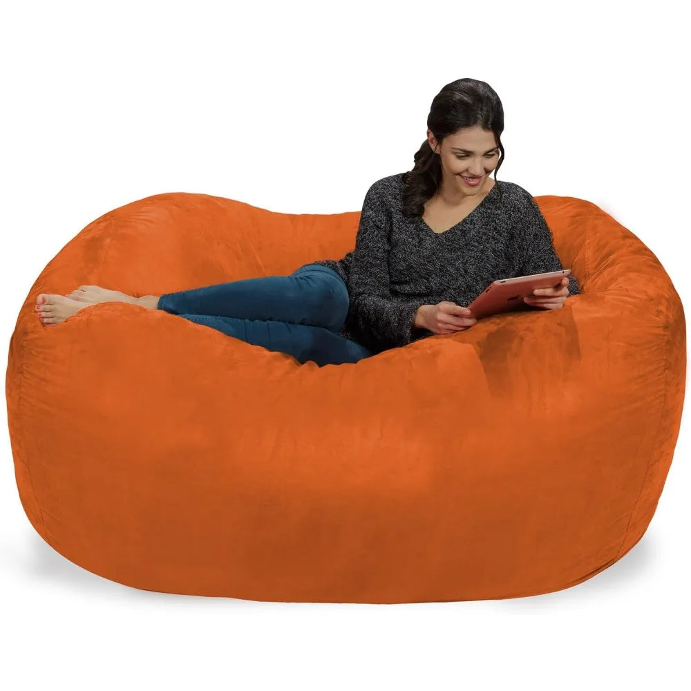 Chill Sack Bean Bag Chair/6' Memory Foam Furniture Bag & Large Lounger Soft Microfiber Cover/Orange