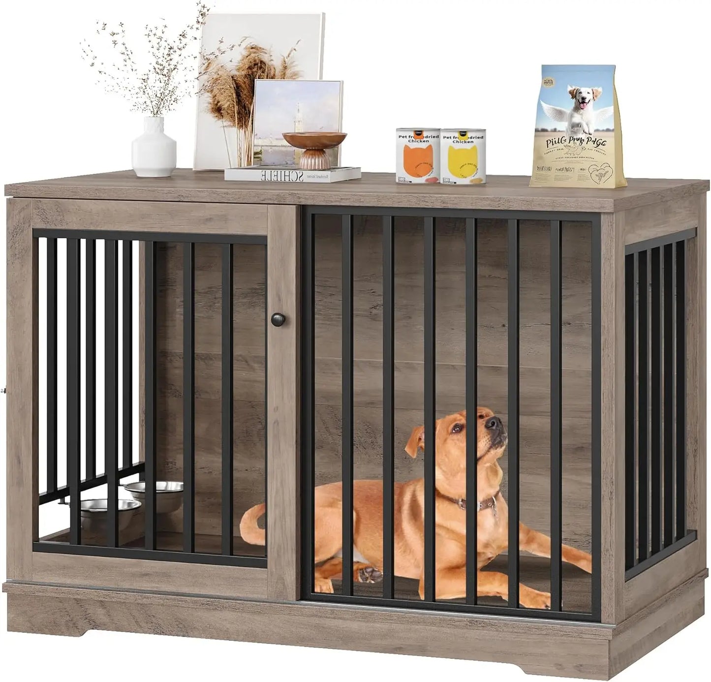 Dog Crate Furniture 47" Large Dog Kennel for Dogs Indoor, Heavy Duty Dog Cage with Sliding Door