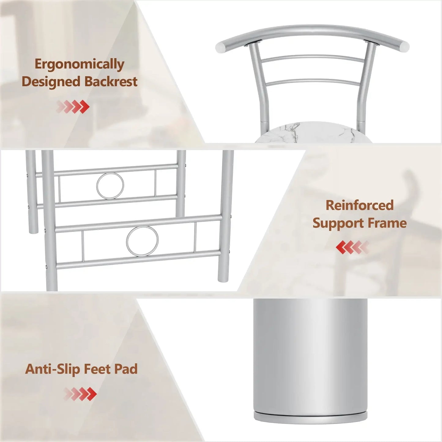 Vineego 3-Piece Small Kitchen Dining Set for 2 Black Wooden Table/Chairs Space Saving Breakfast Set