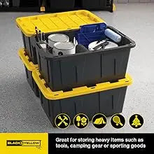 Black&Yellow 17-Gal Heavy Duty Tough Storage Container&Snap-Tight Lid,(12.5”Hx18”Wx26.9”D), [4 Pack]