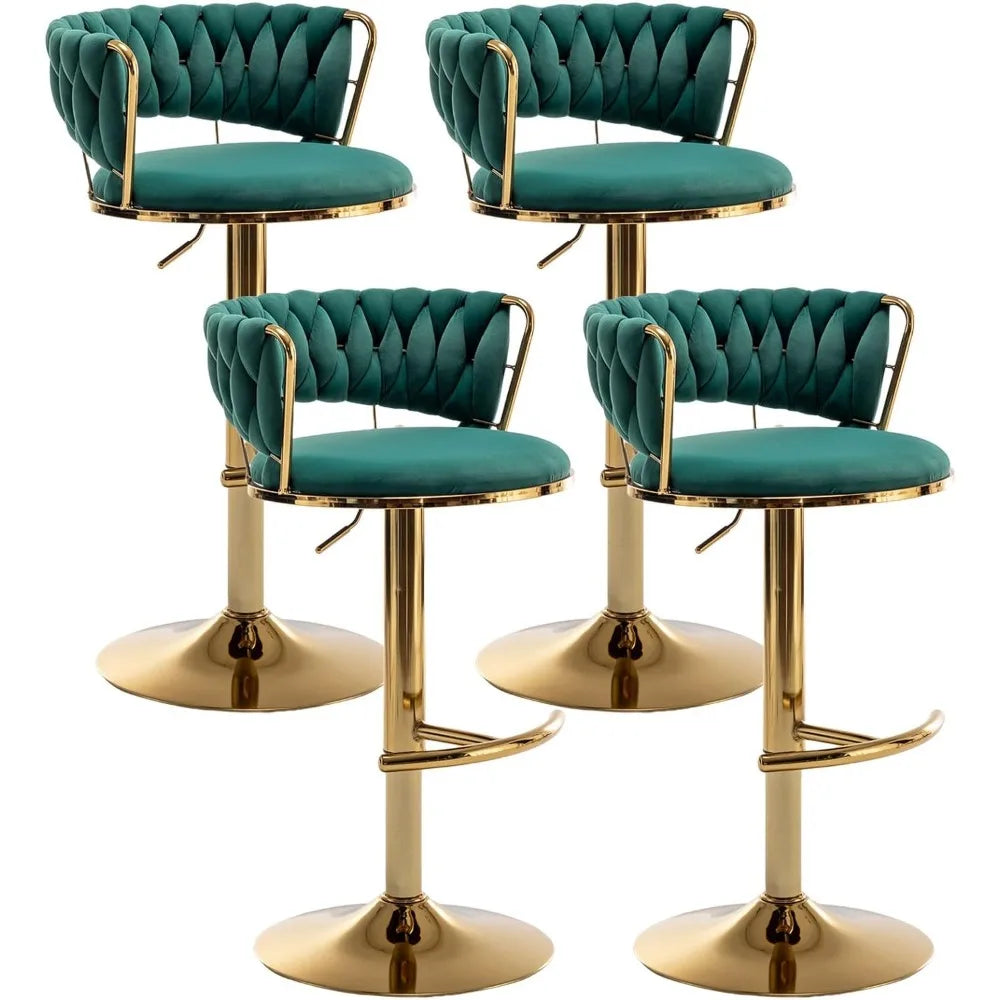 Gold Bar 4 Stools, Counter Height Bar Stools w/Low Back, Velvet Adjustable Height Barstool 360°