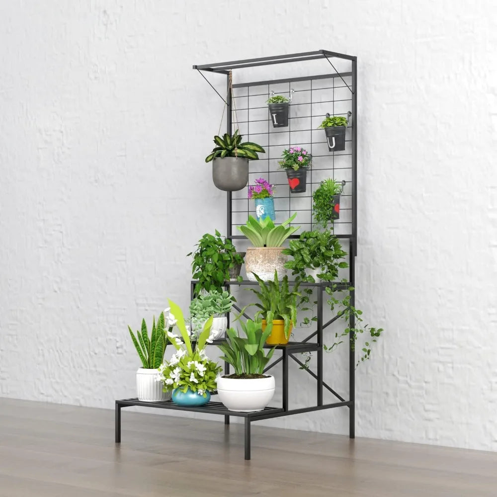 Zhongma 3 Tier Large Heavy Duty Plant Stand with Hanging Plant pot shelf, 35.43 x 33.27 x 78.74 Tall