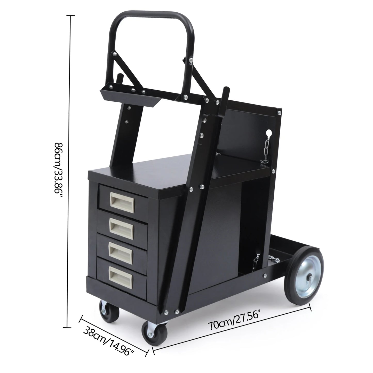 Black Heavy Duty Rolling Welding Cart, With 4 Drawers & Upgraded Wheels & Tank Storage