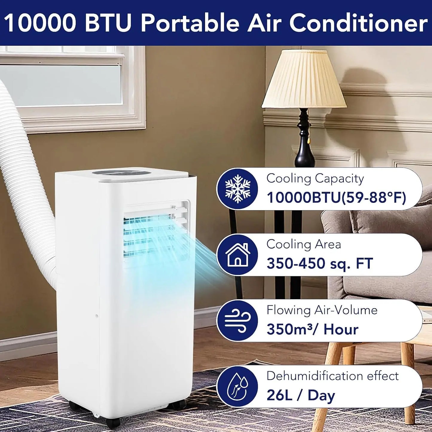 10,000 BTU Air Conditioner, Powerful Cooling/450 Sq.Ft, 3-in-1 AC Energy Saving, Ultra-Quiet, Remote