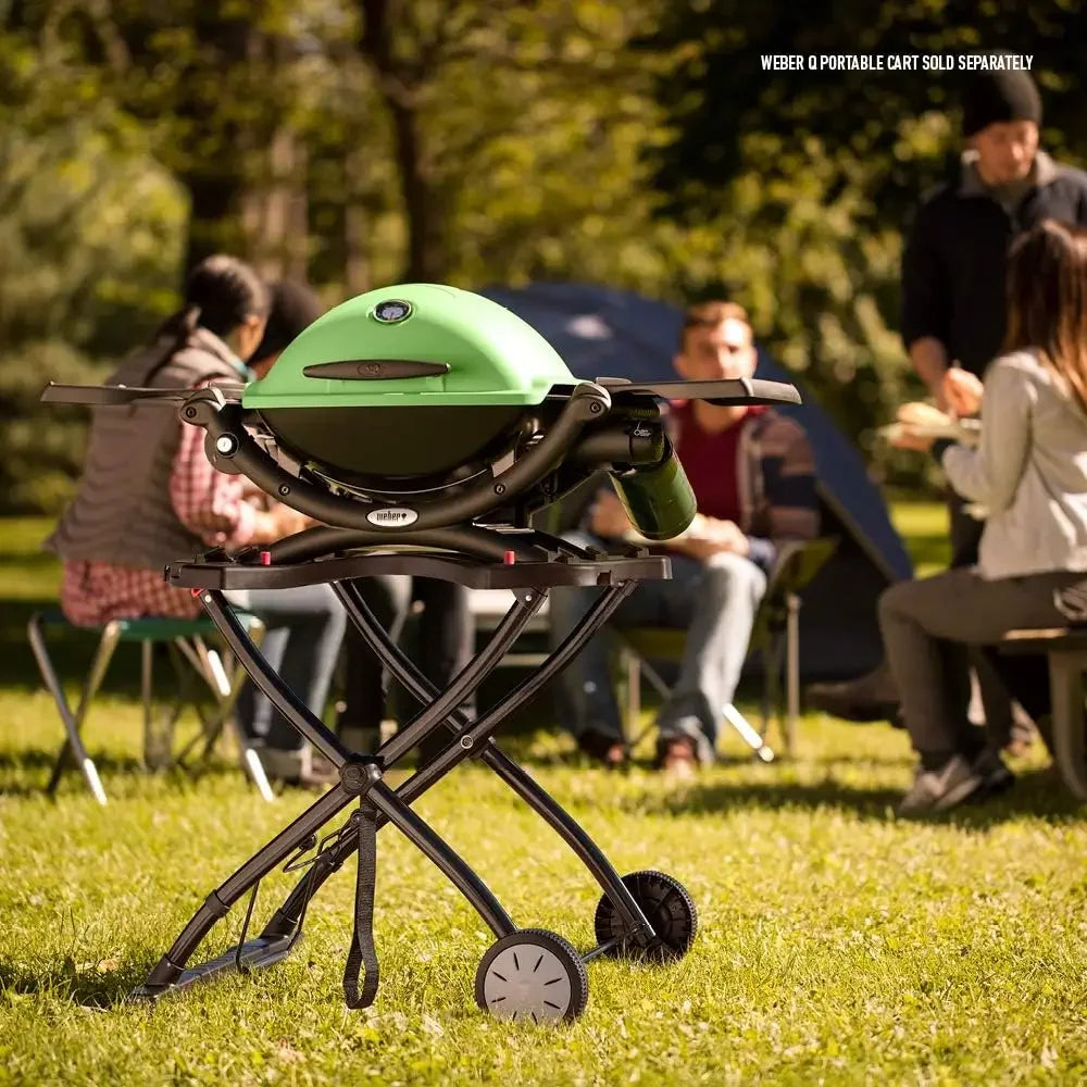 Q1200 Liquid Propane Grill,  Porcelain-enameled cast-iron cooking grates and cast aluminum lid