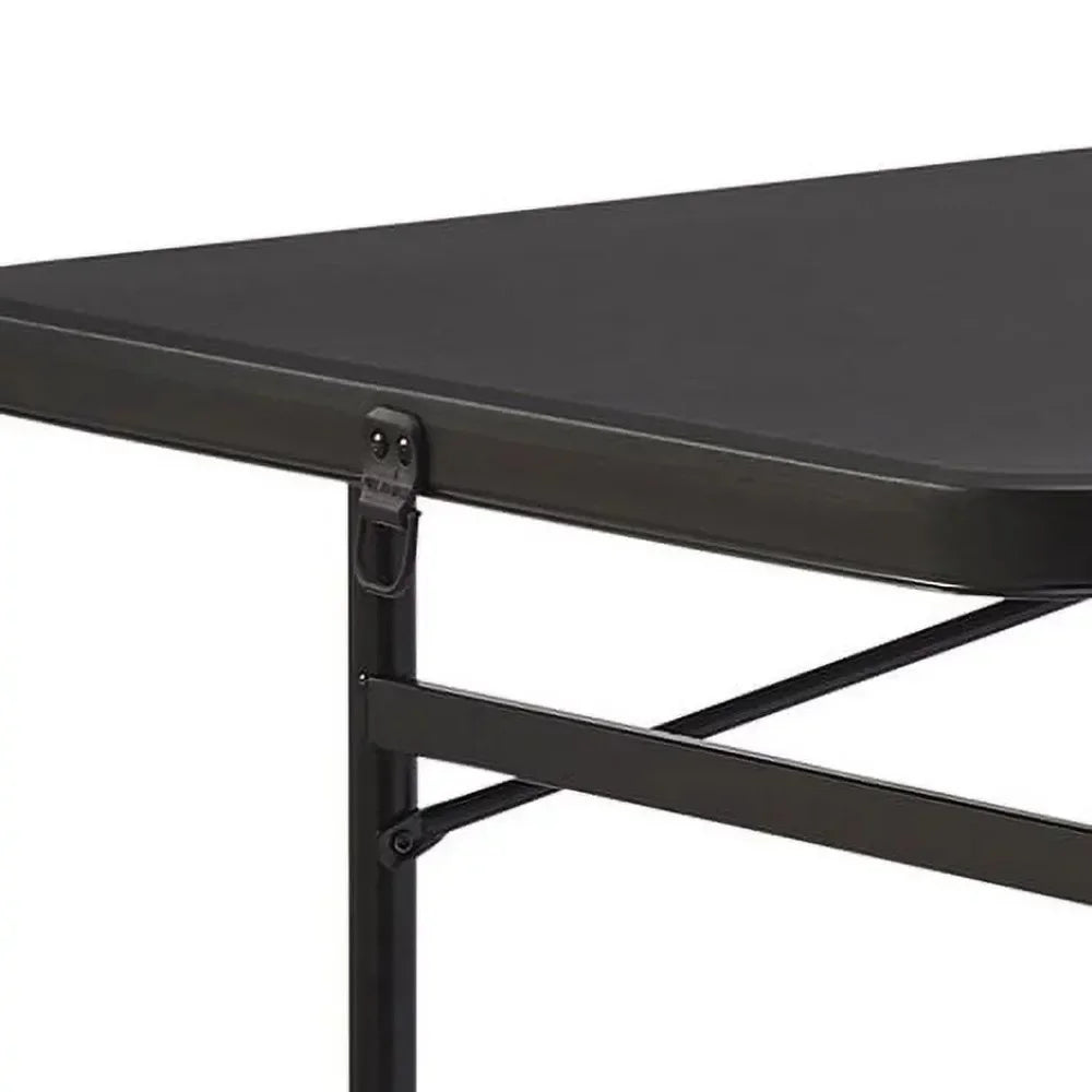 6 Foot Bi-Fold Plastic Folding Table Black The rectangular table is sturdy and durable Mainstays