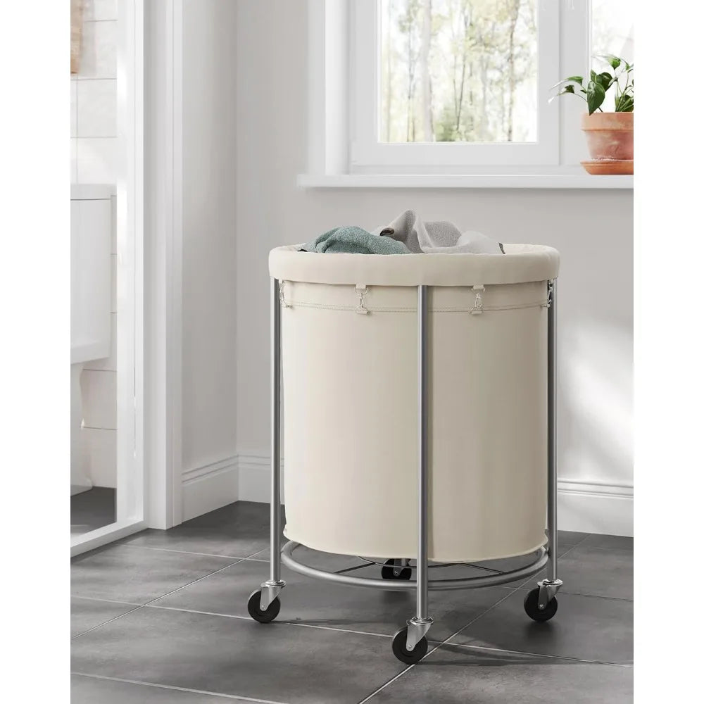 SONGMICS Laundry Basket with Wheels, Rolling Laundry Hamper, 29 Gal w/ Steel Frame and Removable Bag