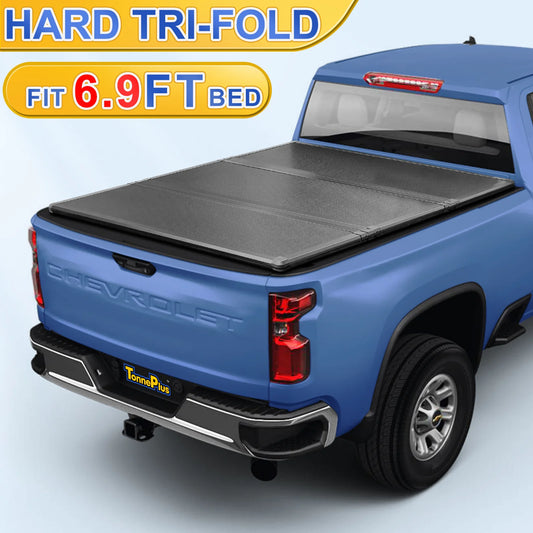 TonnePlus FRP Hard Tri-Fold Tonneau Cover Truck Bed 2020-2024 Silverado / Sierra 2500 3500 6.9FT Bed