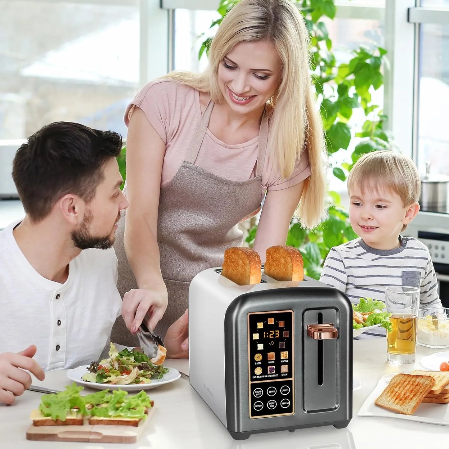 Toaster 2 Slice, Stainless Toaster LCD Display&Touch Buttons, 50% Faster Heating Speed, 1.5''Wide Slot, 1350W, Dark Metallic