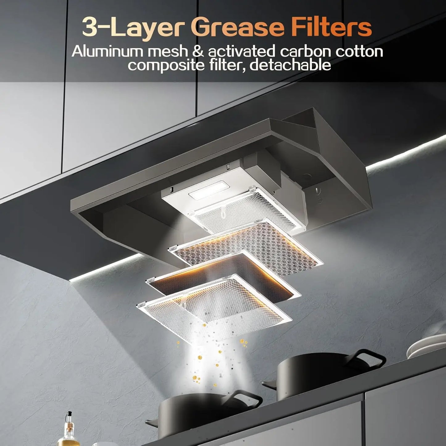 24 inch Under Cabinet 280CFM Black Ducted/Ductless Kitchen Stove Vent with 2 Speed Fan LED Bulb