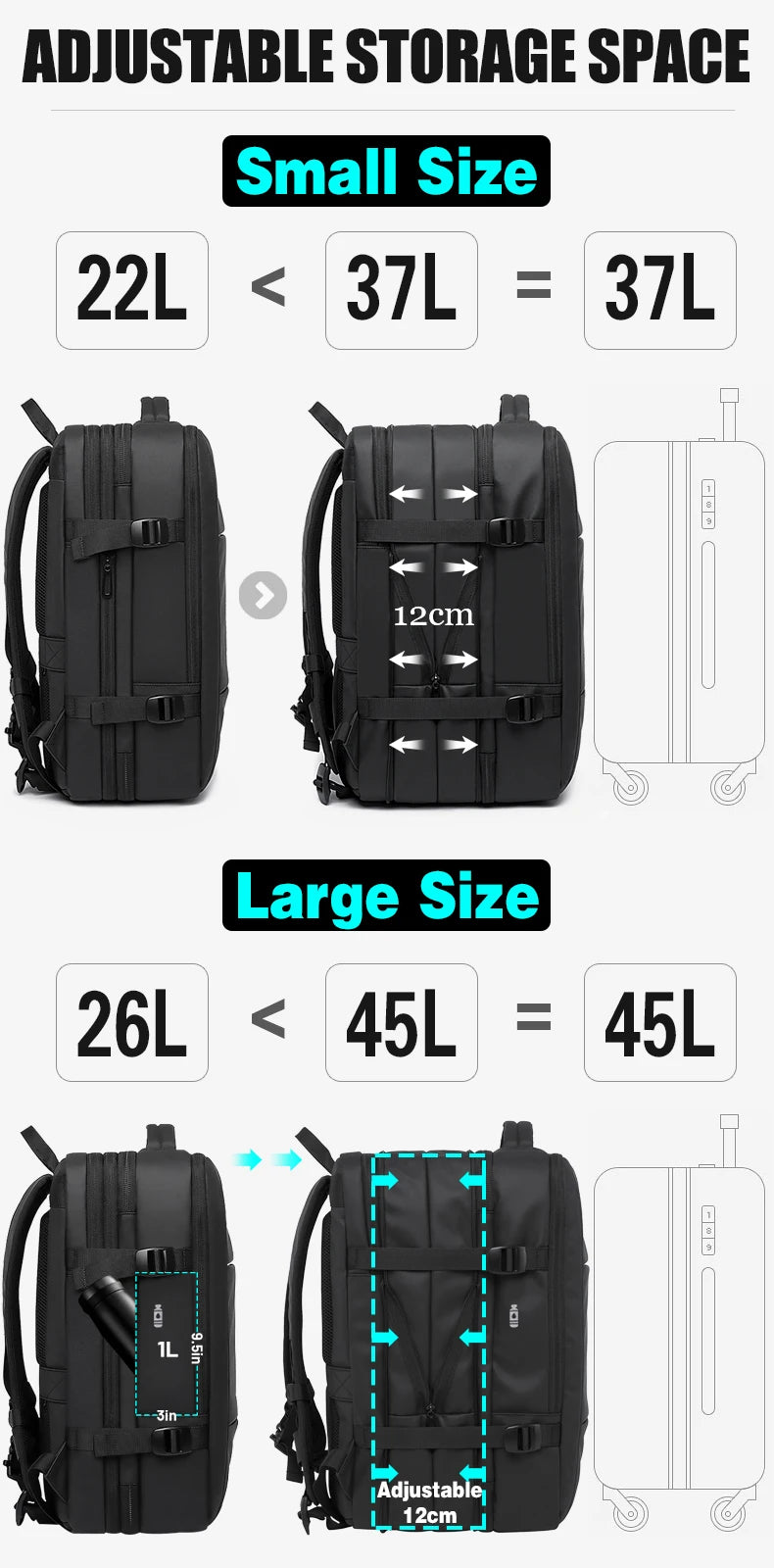 BANGE Travel Business Backpack School Expandable USB Bag Large Capacity 17.3 Laptop Waterproof