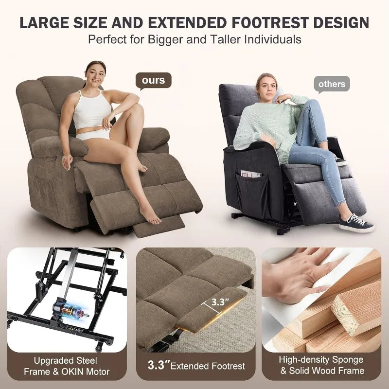 Power Lift Recliner Chair for Elderly, Plush Fabric Electric Recliner w/Heated & Vibration Massage