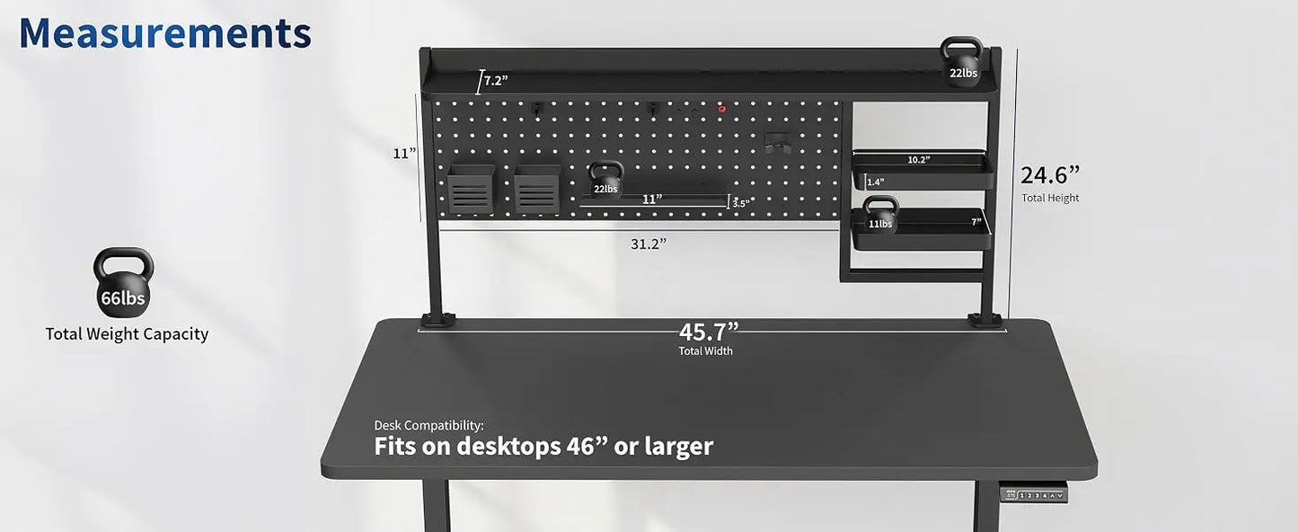 Steel Clamp On Desk Pegboard System, Multi Purpose Office Organizer Rack,  Workspace Storage Shelf