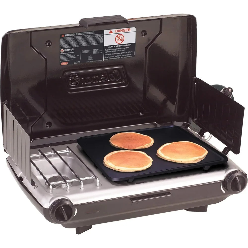 Camping Grills, Tabletop , 2-Burner Propane Grill & Stove, Adjustable