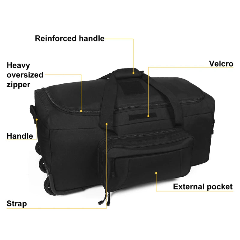 124L Large Capacity Tactical Duffel Bag Rolling Luggage for Heavy-Duty Camping Hiking Luggage