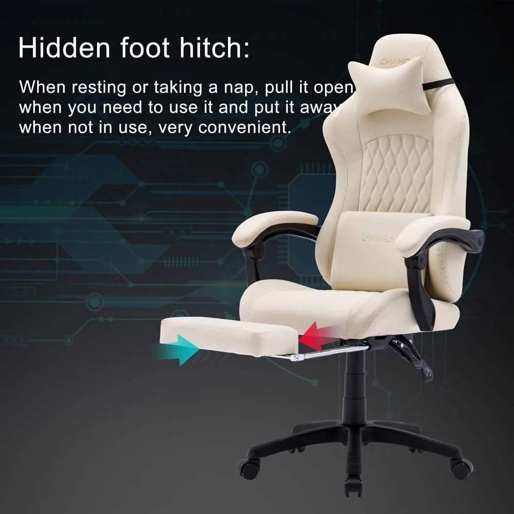 OHAHO Gaming Chair Computer Chair w/ Footrest & Lumbar Support, Height Adjustable Game Chair w/360°