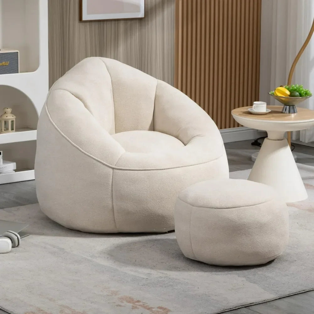 Bean Bag Chair with Ottoman, Comfy Bean Bag Sofa Chair,  Lazy Sofa, Modern Accent Bean Bag Chairs