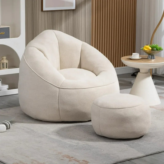 Bean Bag Chair with Ottoman, Comfy Bean Bag Sofa Chair,  Lazy Sofa, Modern Accent Bean Bag Chairs