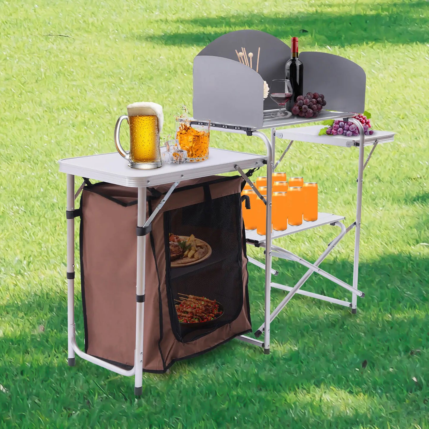 Camping Kitchen Table Folding Grill Table Portable Outdoor Grill Station Cooking Table