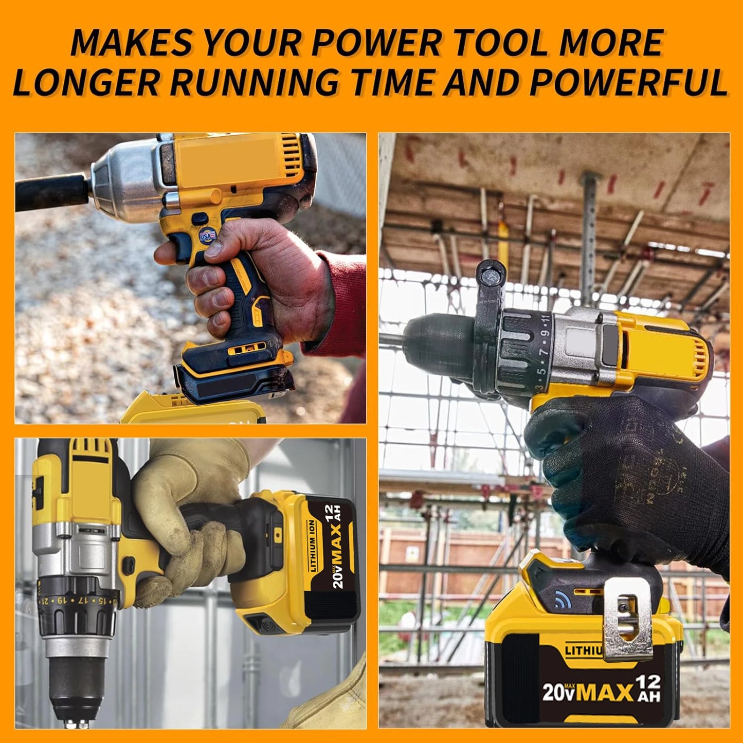 VANON 1/2/4Pcak 12.0Ah 20v DCB200 Replace for Dewalt 20v Battery Pin DCB204 DCB205 Li-on