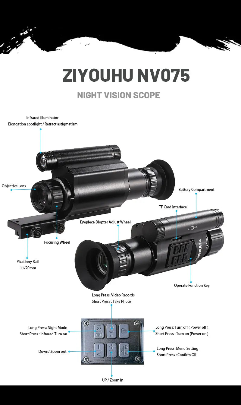 NV075 Digital Night Vision 1080P Video Camera Infrared Monocular Optics Lens Hunting Night Scope