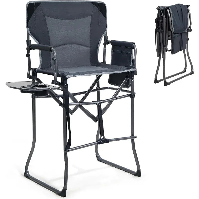 30.7" Seat Height Tall Folding Directors Chair High Foldable Bar Stool/Side Table Supports 350LBS